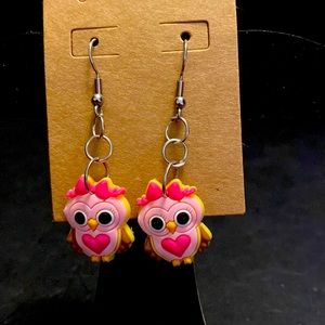Pink owl earrings